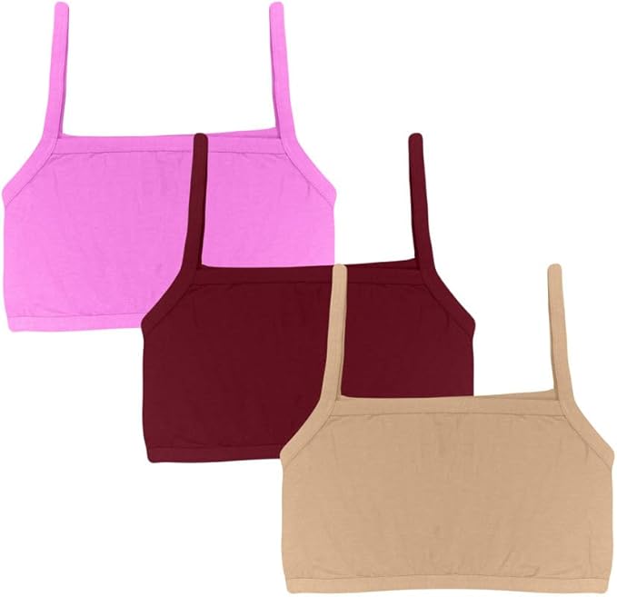 Dressably Teen Solid Beginner Bras,Sports Bras,Teenager Bra for Girls/Kids Half Slip & Croped Camisole Pack of 3