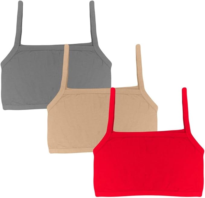 Dressably Teen Solid Beginner Bras,Sports Bras,Teenager Bra for Girls/Kids Half Slip & Croped Camisole Pack of 3