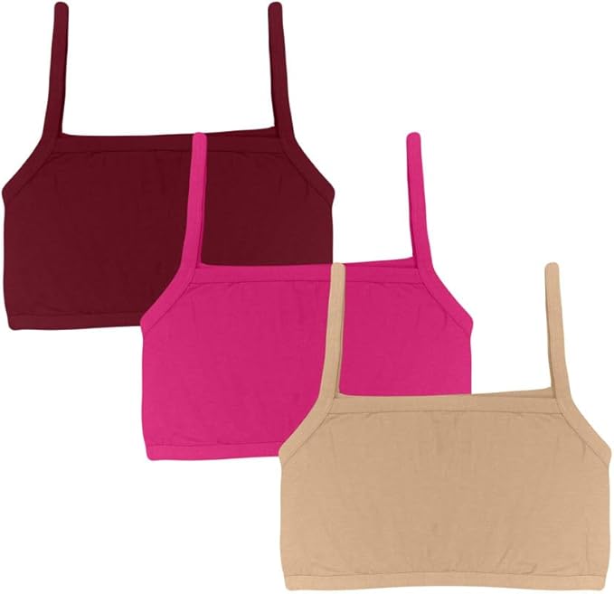 Dressably Teen Solid Beginner Bras,Sports Bras,Teenager Bra for Girls/Kids Half Slip & Croped Camisole Pack of 3