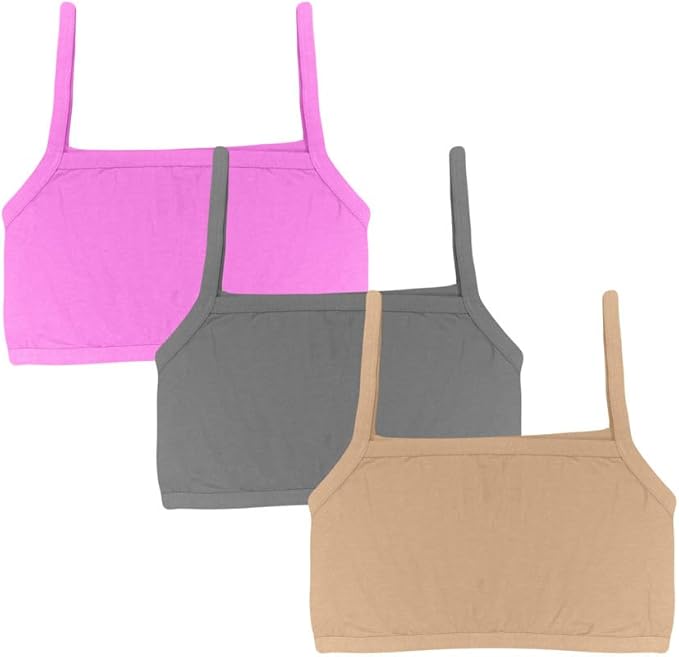 Dressably Teen Solid Beginner Bras,Sports Bras,Teenager Bra for Girls/Kids Half Slip & Croped Camisole Pack of 3