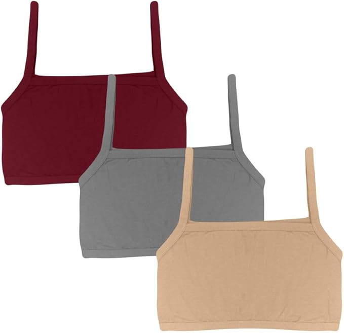 Dressably Teen Solid Beginner Bras,Sports Bras,Teenager Bra for Girls/Kids Half Slip & Croped Camisole Pack of 3