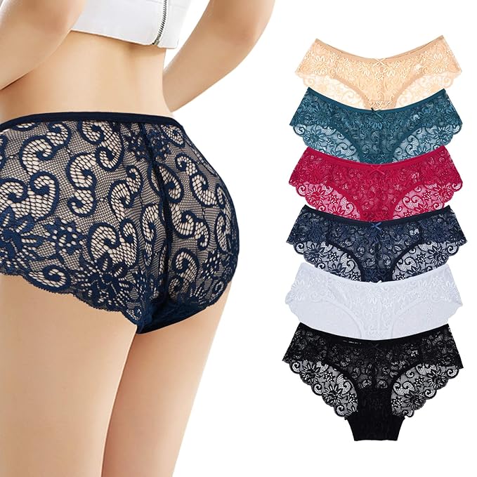 DRESSABLY Womens Underwear Invisible Seamless Bikini Lace Underwear Half Back Coverage Panties