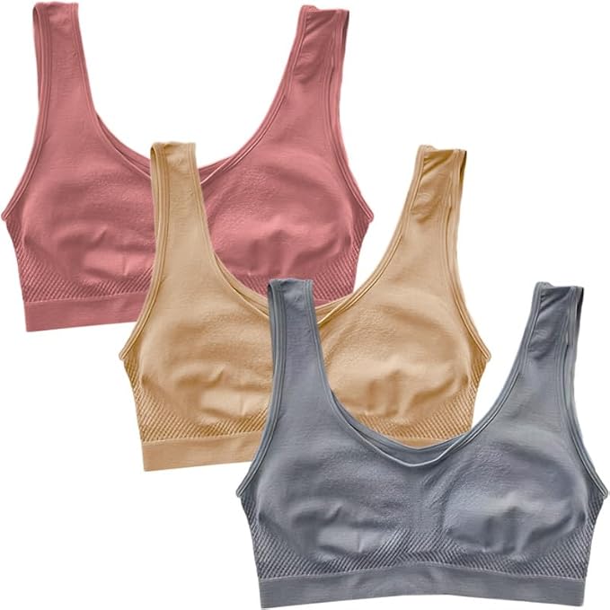 Dressably Pack of 3 Seamless Air Bra: Stretchable, Non-Padded, Non-Wired Sports Bra for Women