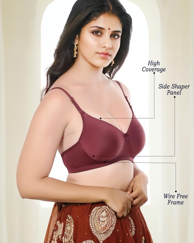 Dressably Full Coverage Seamless Soft Comfort Padded Bra,Non-Wired T-Shirt Bra for Women and Girls.