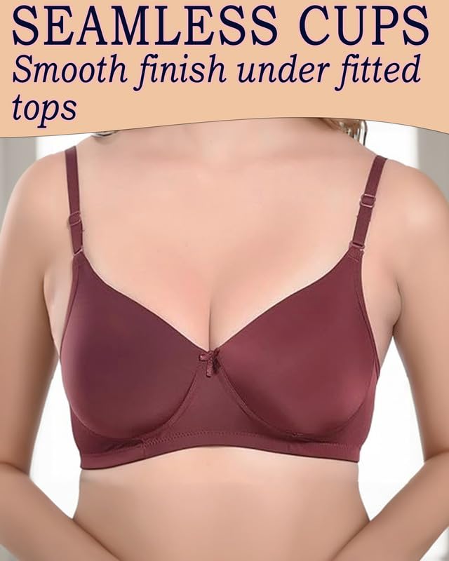 Dressably Full Coverage Seamless Soft Comfort Padded Bra,Non-Wired T-Shirt Bra for Women and Girls.