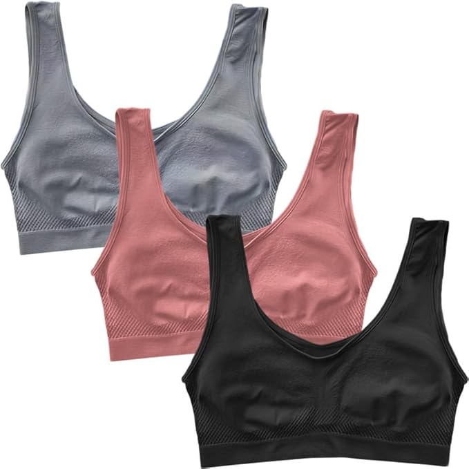 Dressably Pack of 3 Seamless Air Bra: Stretchable, Non-Padded, Non-Wired Sports Bra for Women