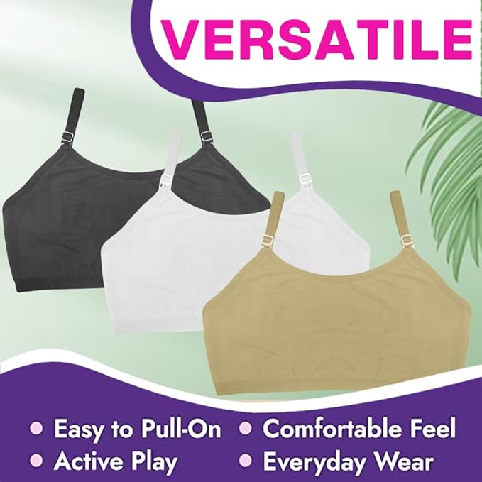 Dressably Cotton Solid Beginner Bras For Girls/Kids: Pack Of 3 Half Slips & Camisoles (L)