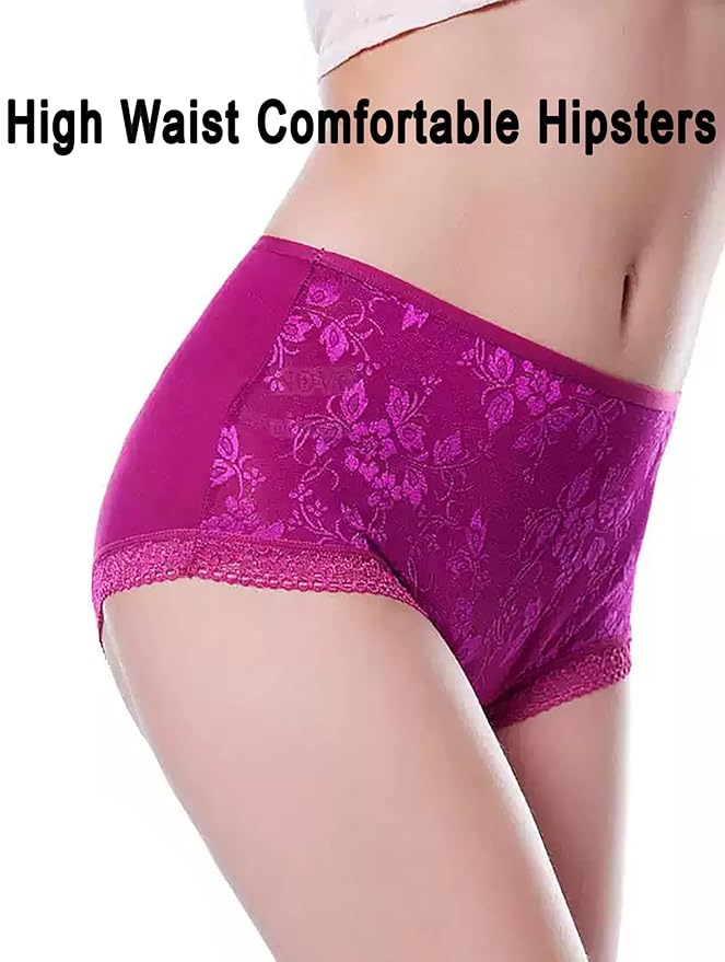 Dressably Women Girls Full Coverage Lace Hipster Panty Underwear Briefs (Pack of 3)