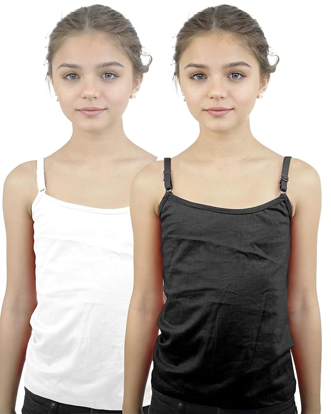 DRESSABLY Girls' Black and White Cotton Long Slip and Camisole Set