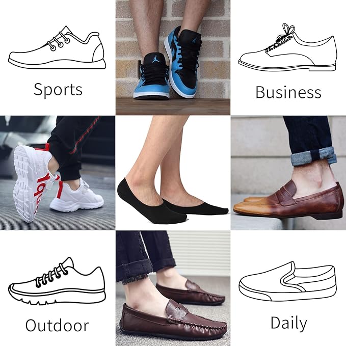 Dressably 6 Pack Mens No Show Socks Casual Low Cut Thin Loafers Non Slip Boat Liners