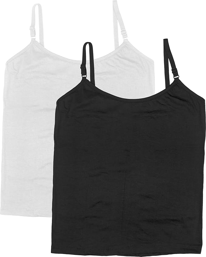 DRESSABLY Girls' Black and White Cotton Long Slip and Camisole Set