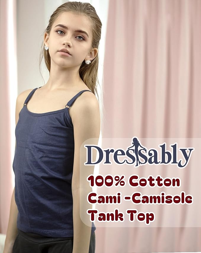 DRESSABLY Girls' Black and White Cotton Long Slip and Camisole Set