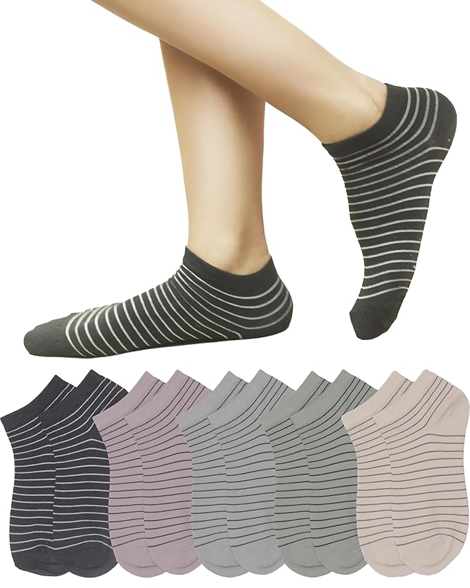 Dressably Ankle Length Stripes Colourful Socks For Women/Girls-Combo Free Size Pack of 5 Pairs