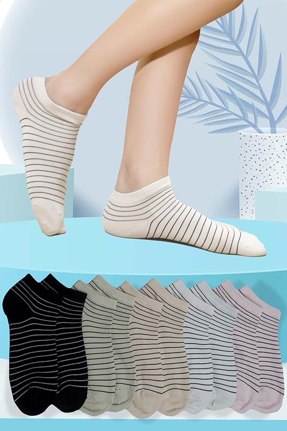 Dressably Ankle Length Stripes Colourful Socks For Women/Girls-Combo Free Size Pack of 5 Pairs