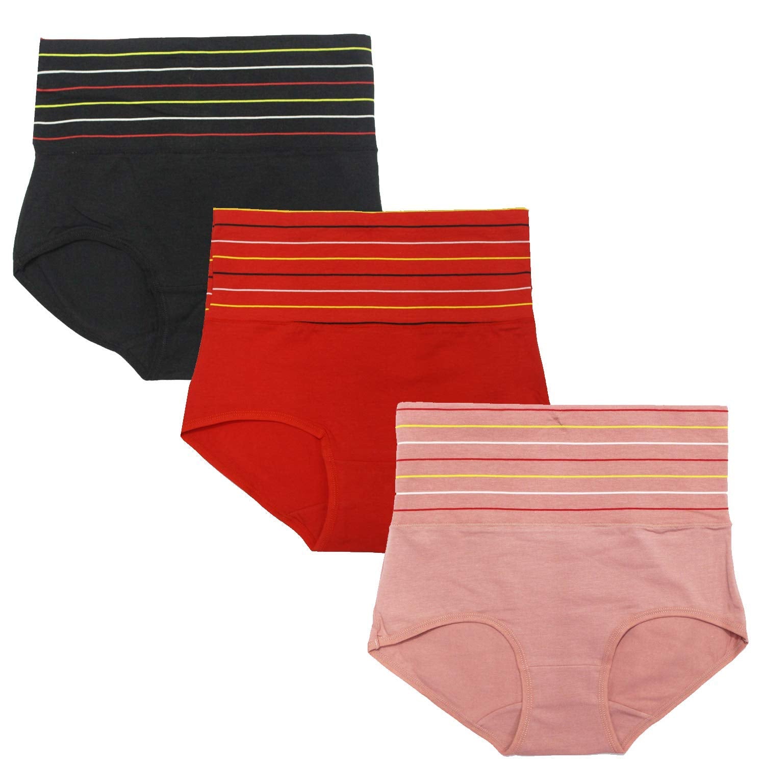 DRESSABLY Women's Multicolor Cotton High Waist Tummy Control Pack of 3