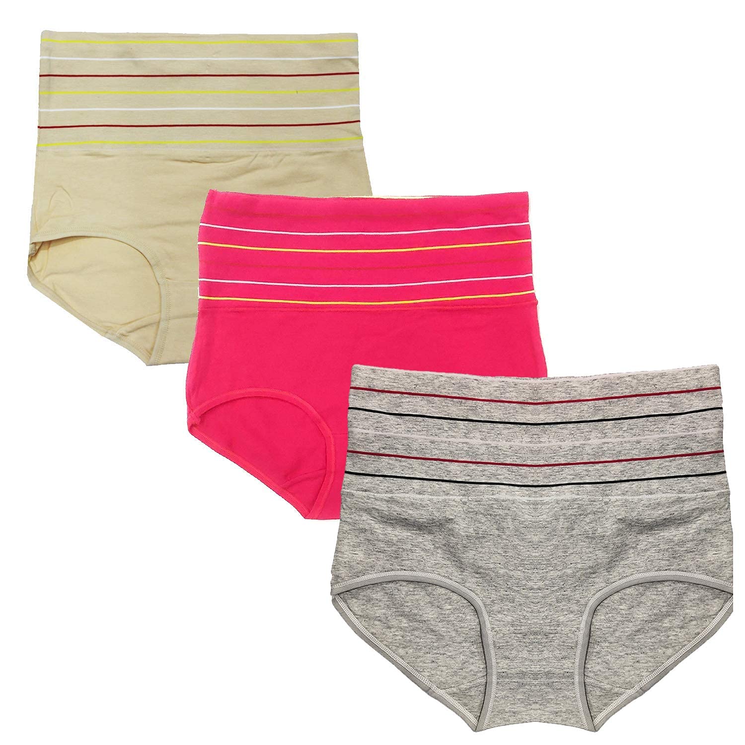 DRESSABLY Women's Multicolor Cotton High Waist Tummy Control Pack of 3