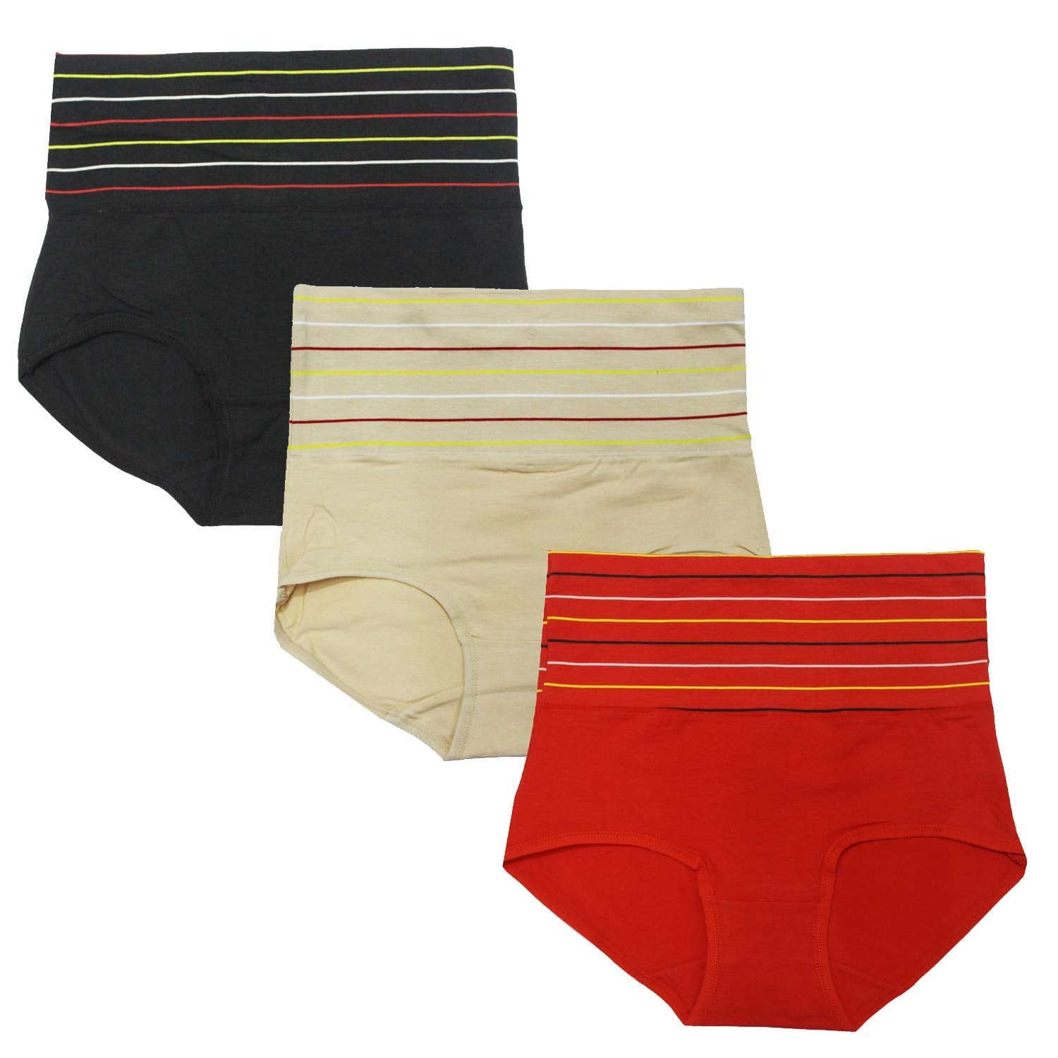 DRESSABLY Women's Multicolor Cotton High Waist Tummy Control Pack of 3