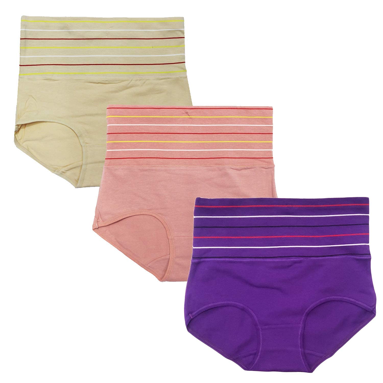 DRESSABLY Women's Multicolor Cotton High Waist Tummy Control Pack of 3