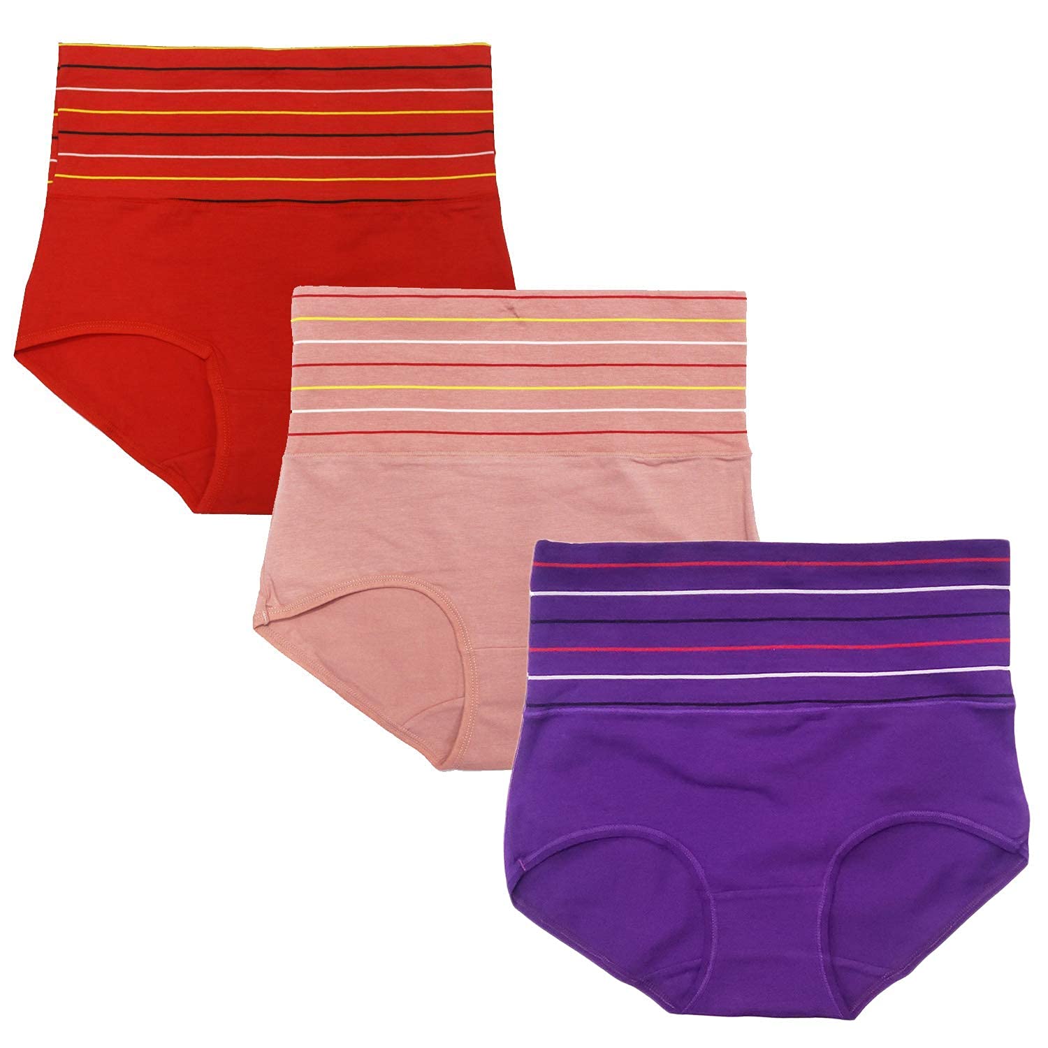 DRESSABLY Women's Multicolor Cotton High Waist Tummy Control Pack of 3