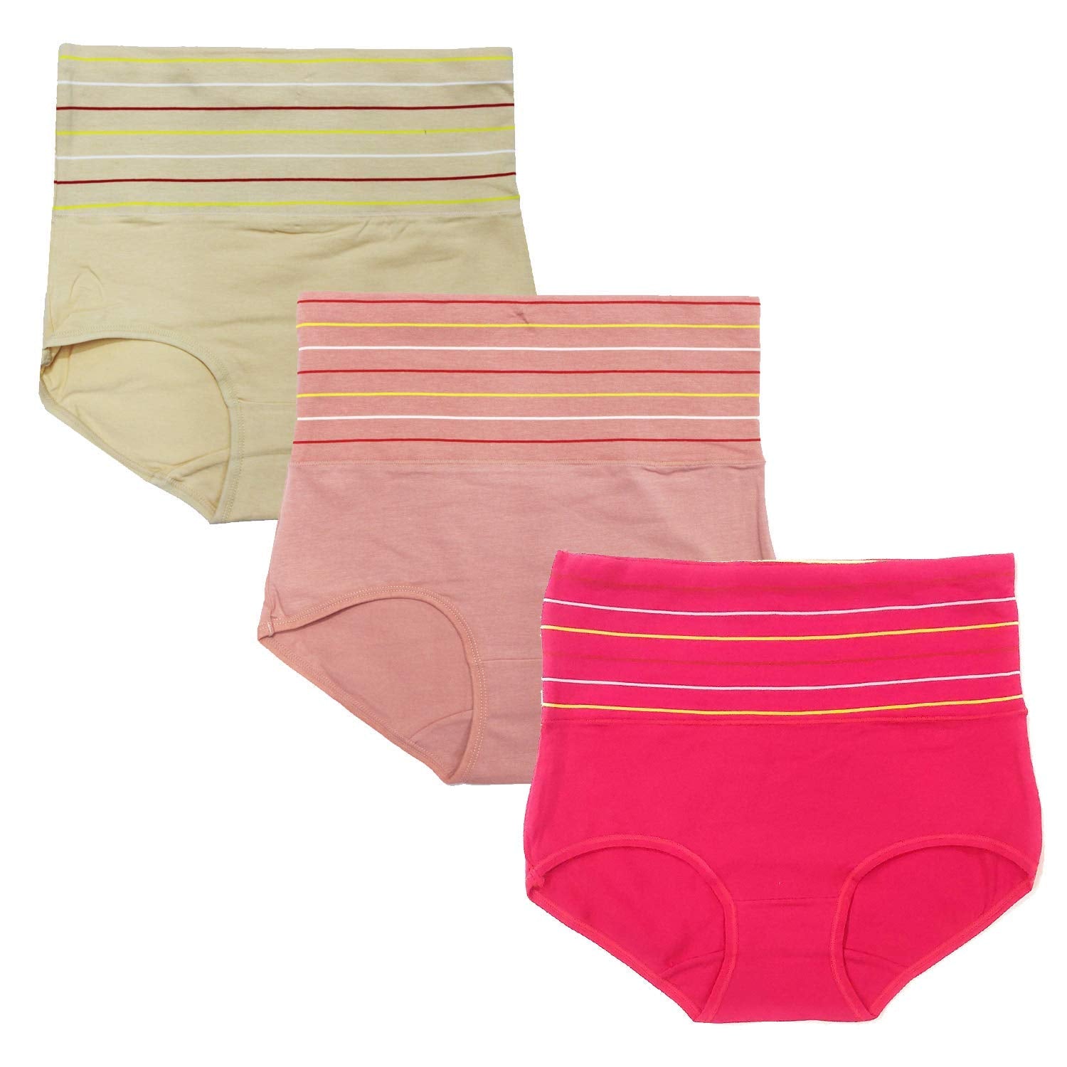 DRESSABLY Women's Multicolor Cotton High Waist Tummy Control Pack of 3