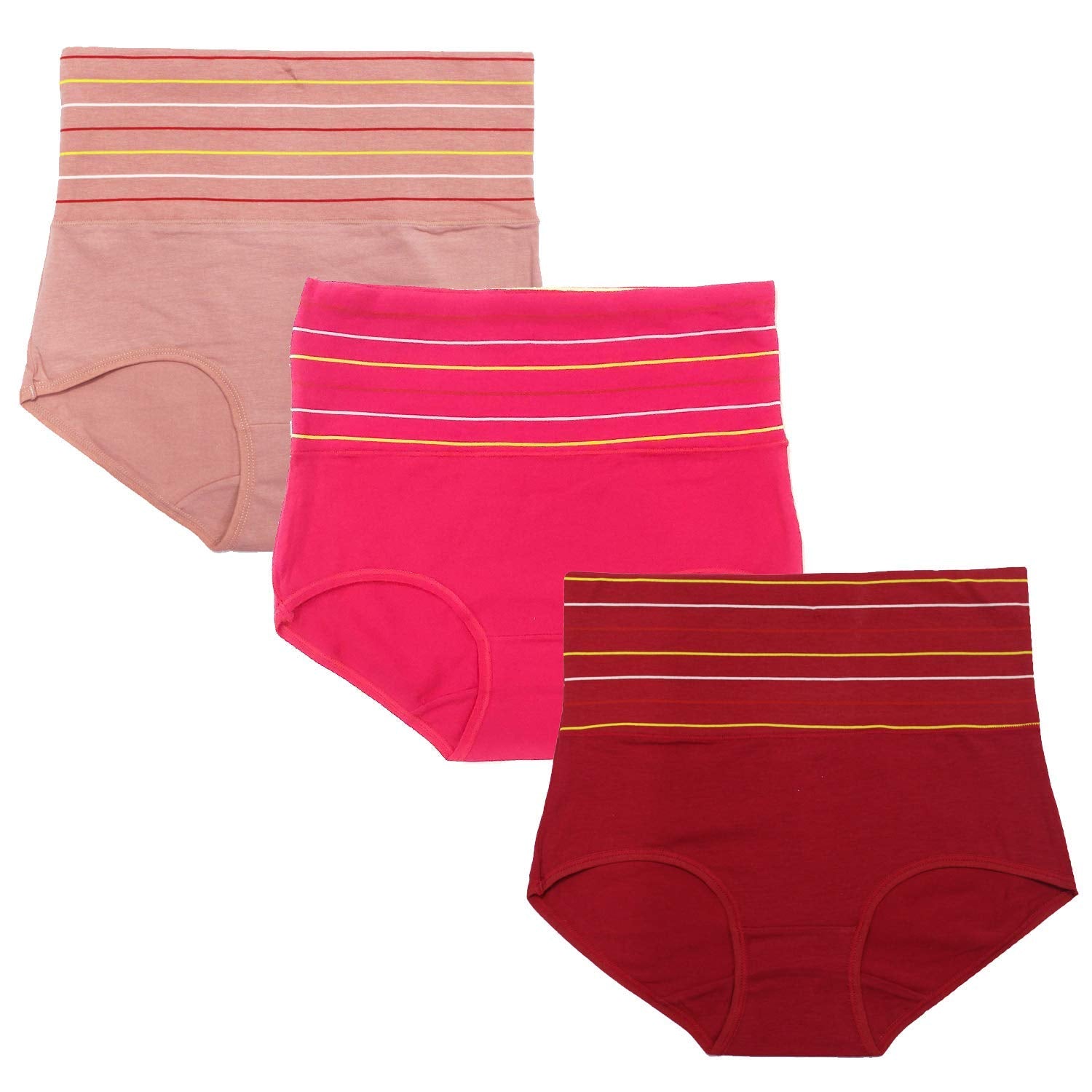 DRESSABLY Women's Multicolor Cotton High Waist Tummy Control Pack of 3