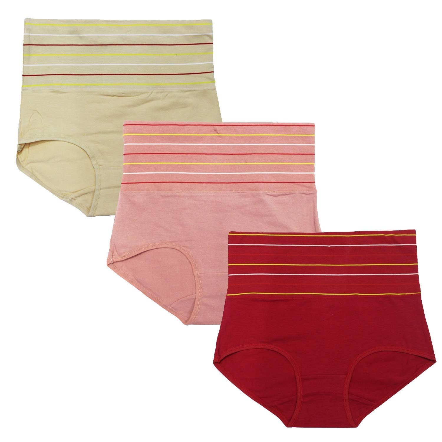 DRESSABLY Women's Multicolor Cotton High Waist Tummy Control Pack of 3