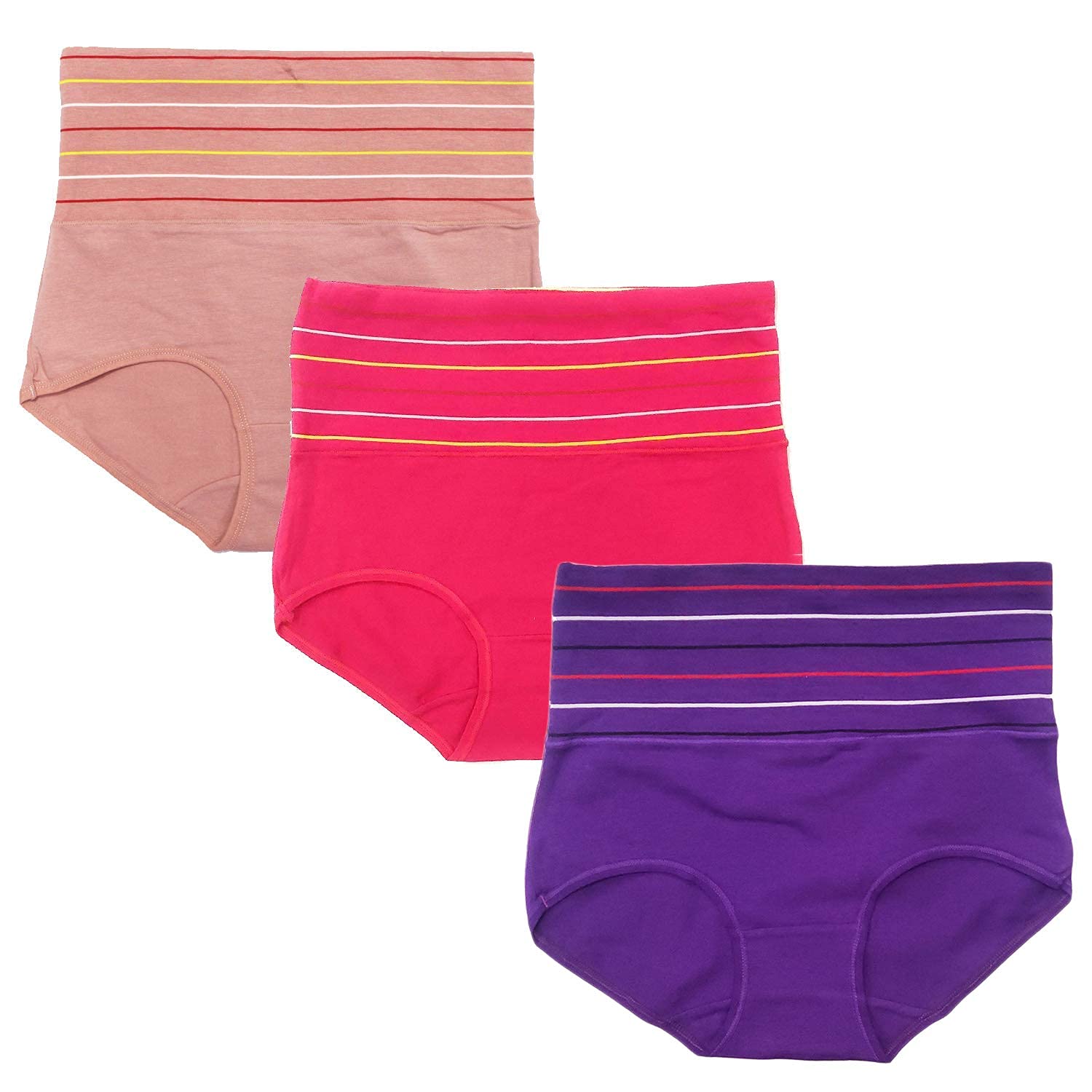 DRESSABLY Women's Multicolor Cotton High Waist Tummy Control Pack of 3