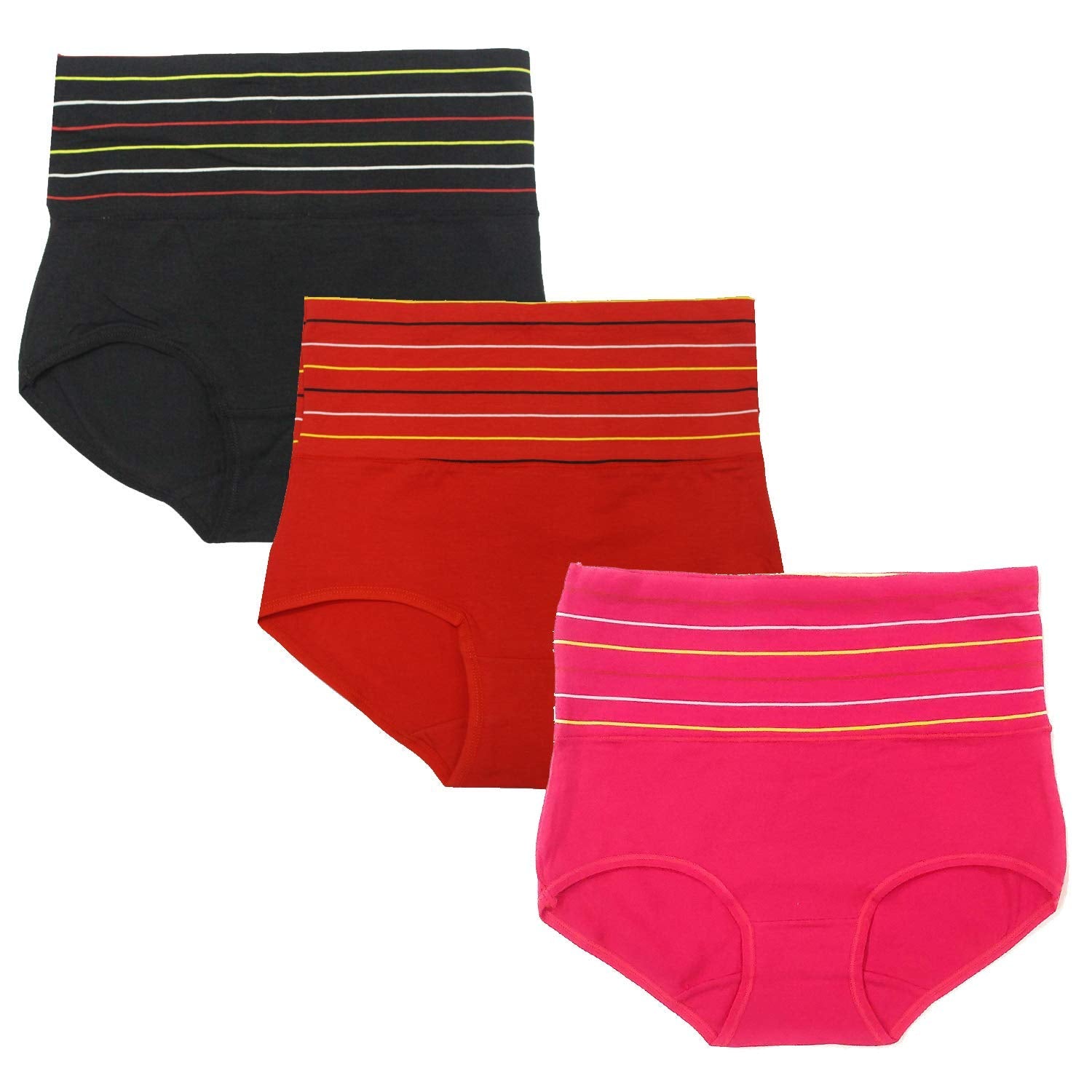 DRESSABLY Women's Multicolor Cotton High Waist Tummy Control Pack of 3