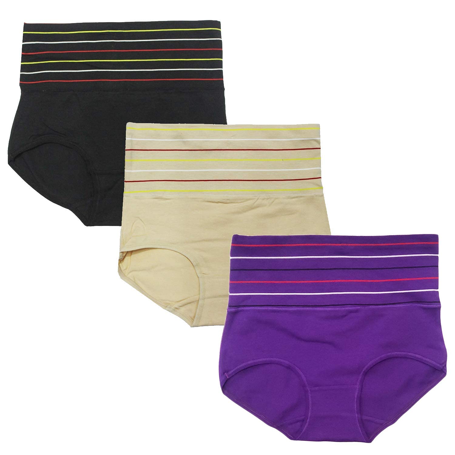 DRESSABLY Women's Multicolor Cotton High Waist Tummy Control Pack of 3