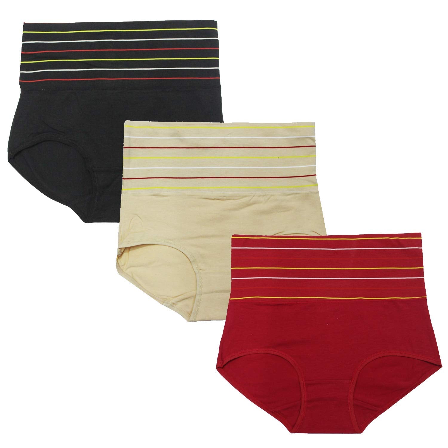 DRESSABLY Women's Multicolor Cotton High Waist Tummy Control Pack of 3