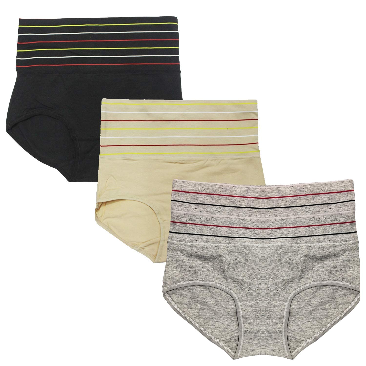 DRESSABLY Women's Multicolor Cotton High Waist Tummy Control Pack of 3