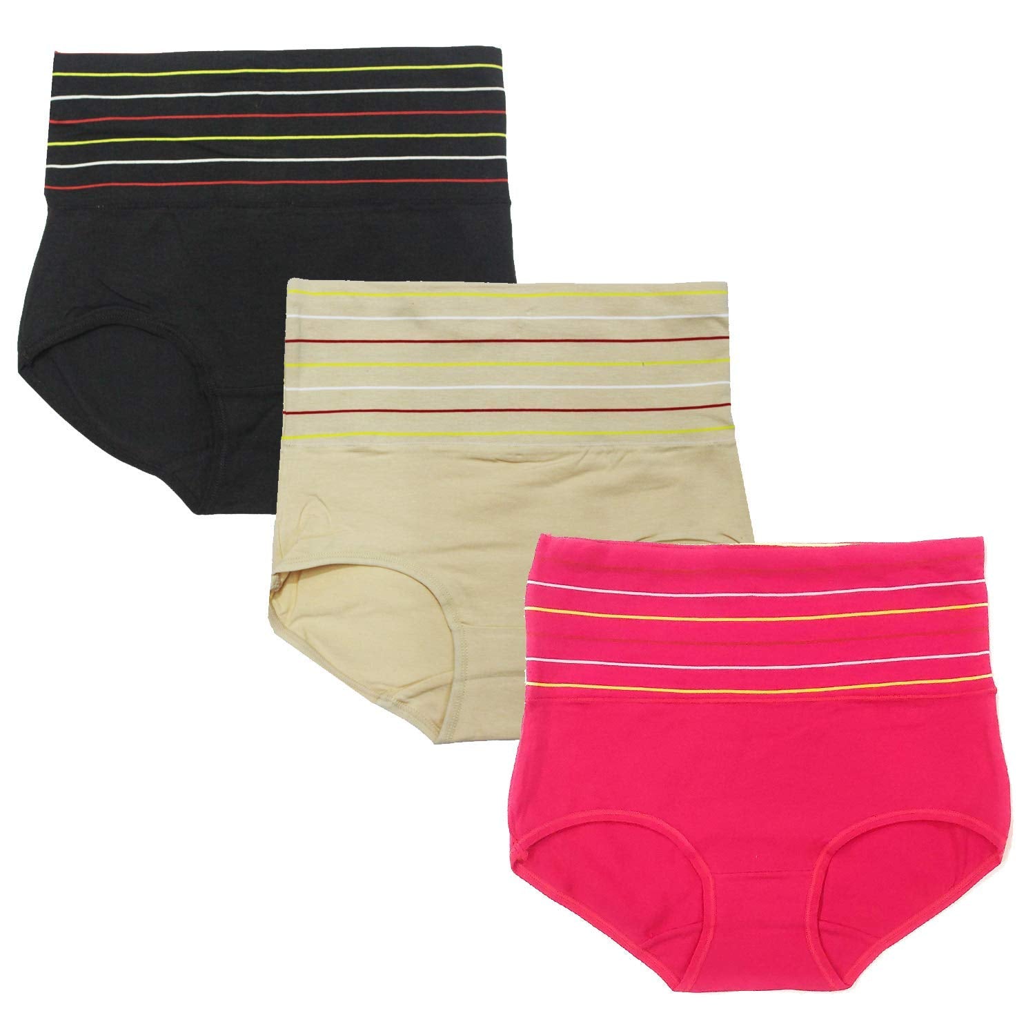 DRESSABLY Women's Multicolor Cotton High Waist Tummy Control Pack of 3