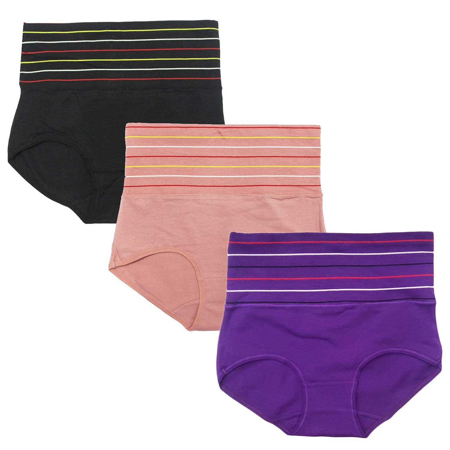 DRESSABLY Women's Multicolor Cotton High Waist Tummy Control Pack of 3