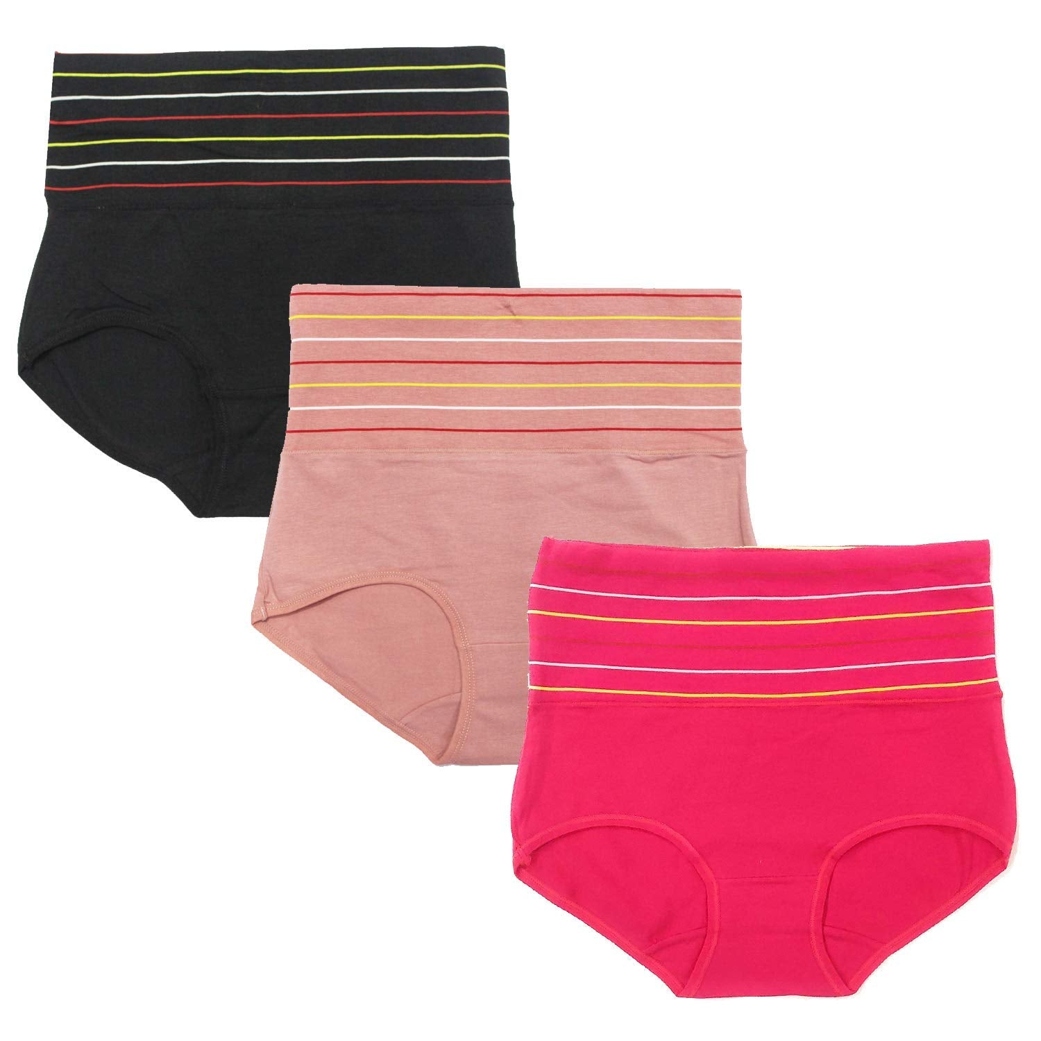 DRESSABLY Women's Multicolor Cotton High Waist Tummy Control Pack of 3