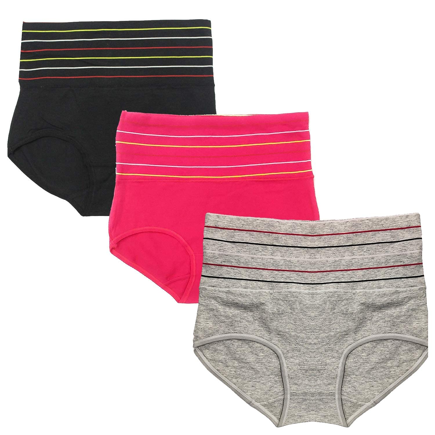 DRESSABLY Women's Multicolor Cotton High Waist Tummy Control Pack of 3