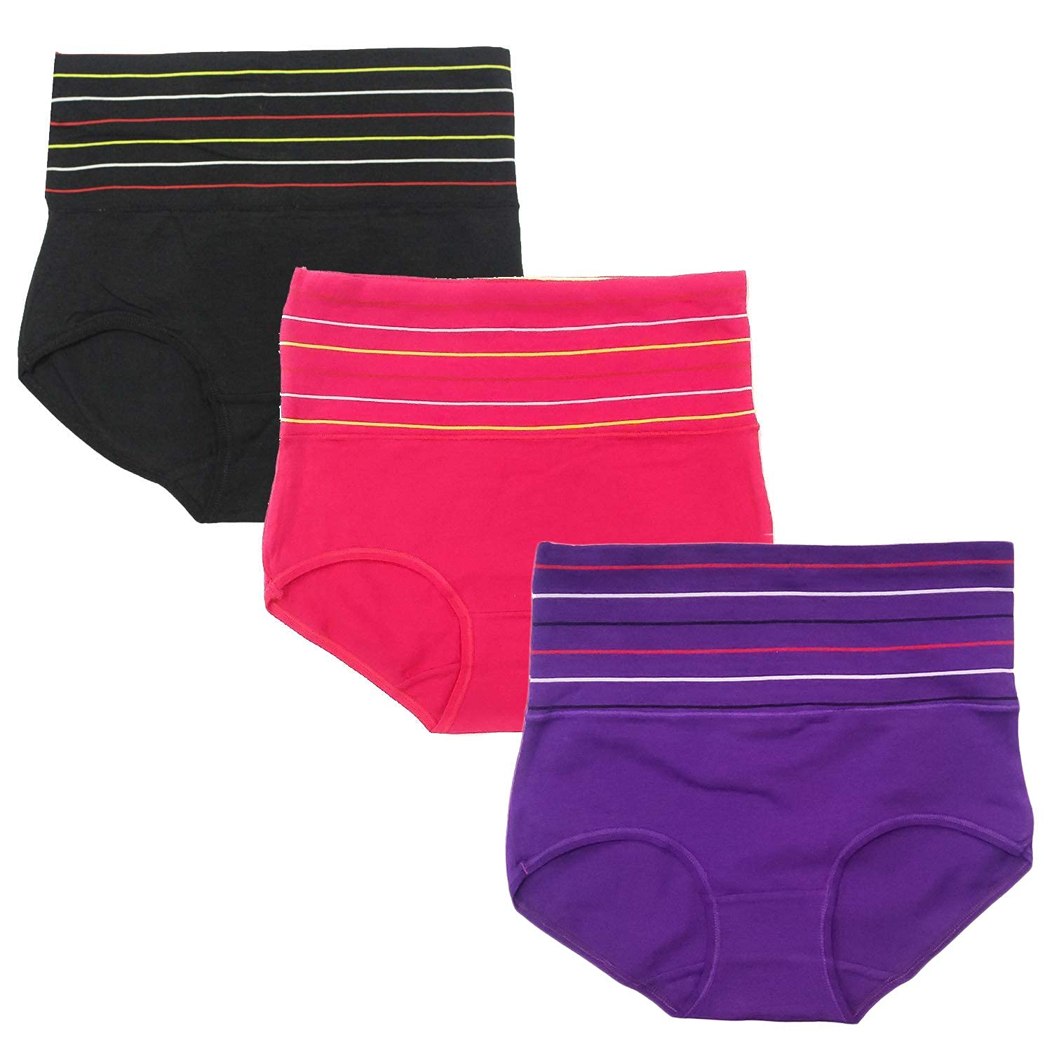 DRESSABLY Women's Multicolor Cotton High Waist Tummy Control Pack of 3