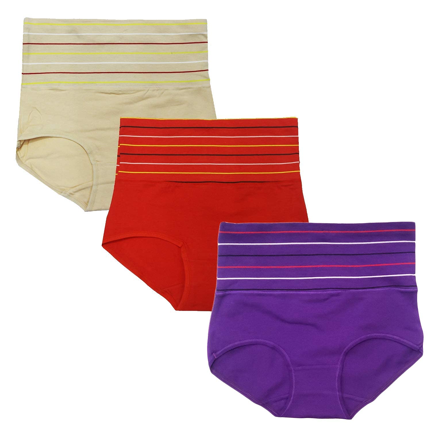 DRESSABLY Women's Multicolor Cotton High Waist Tummy Control Pack of 3