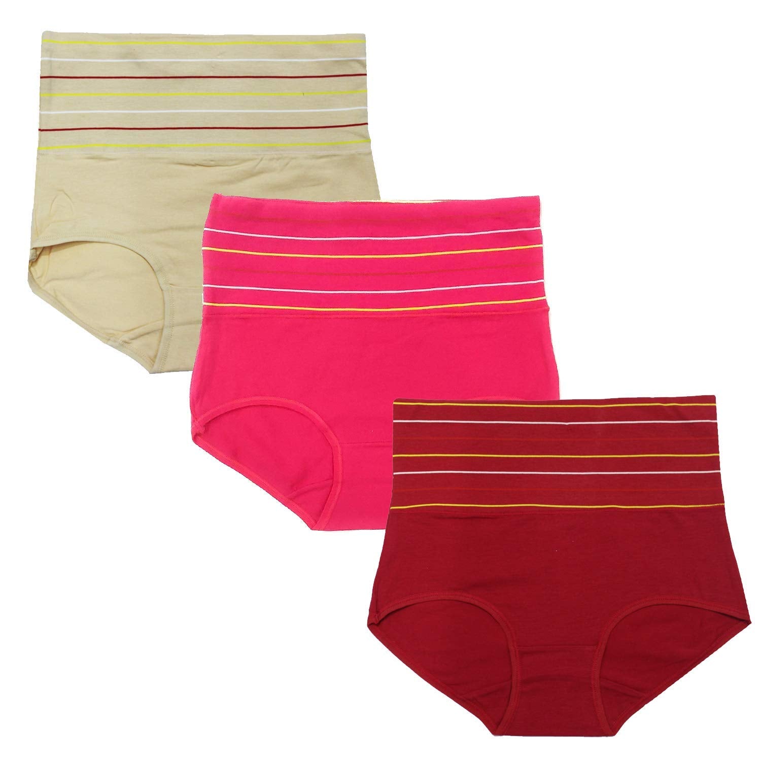 DRESSABLY Women's Multicolor Cotton High Waist Tummy Control Pack of 3