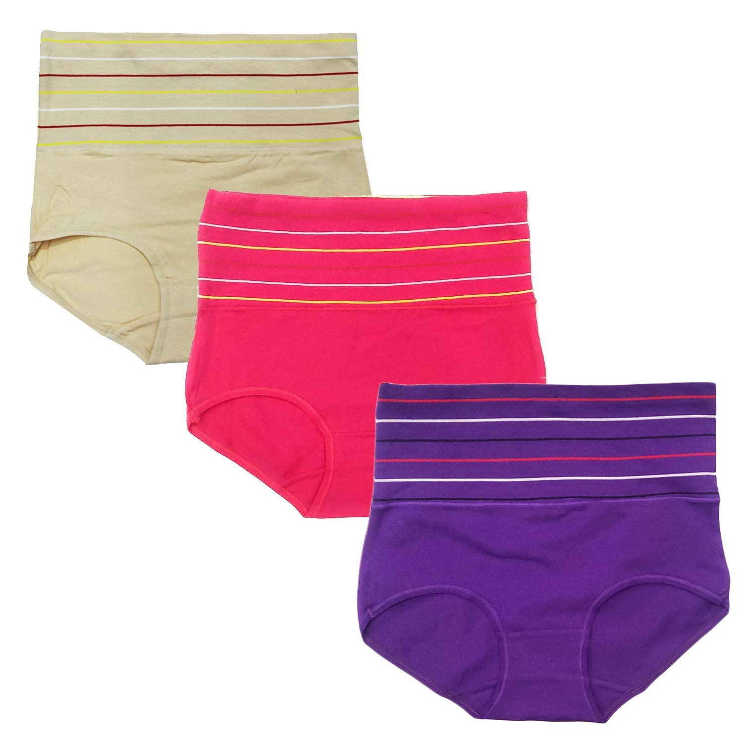 DRESSABLY Women's Multicolor Cotton High Waist Tummy Control Pack of 3