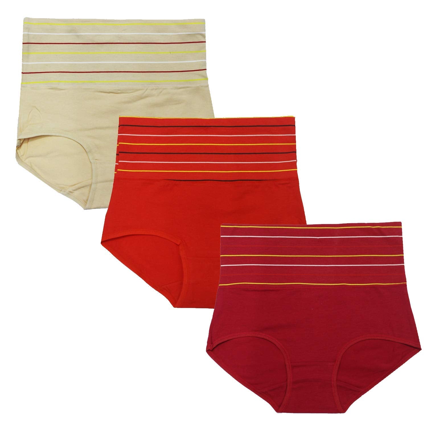 DRESSABLY Women's Multicolor Cotton High Waist Tummy Control Pack of 3