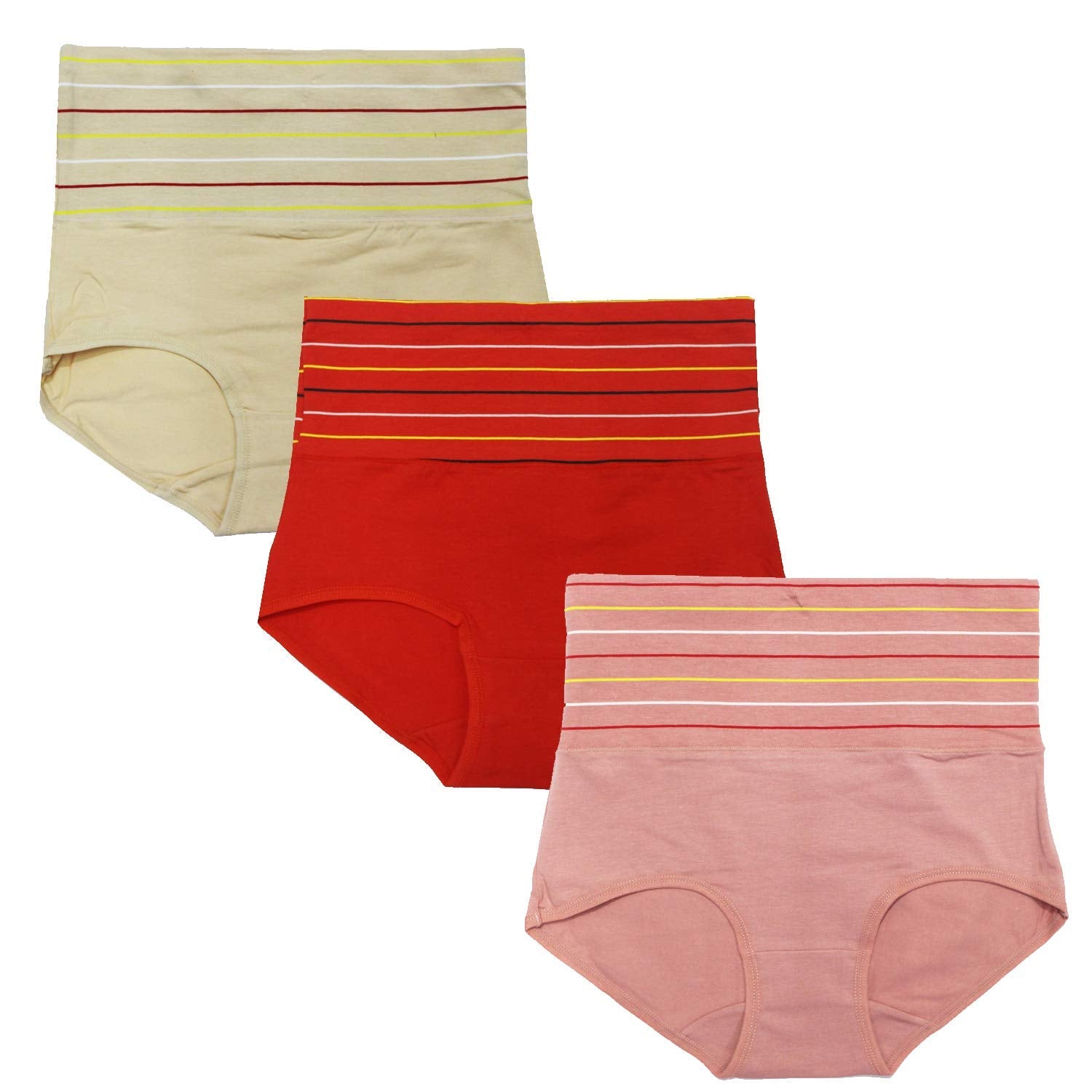 DRESSABLY Women's Multicolor Cotton High Waist Tummy Control Pack of 3