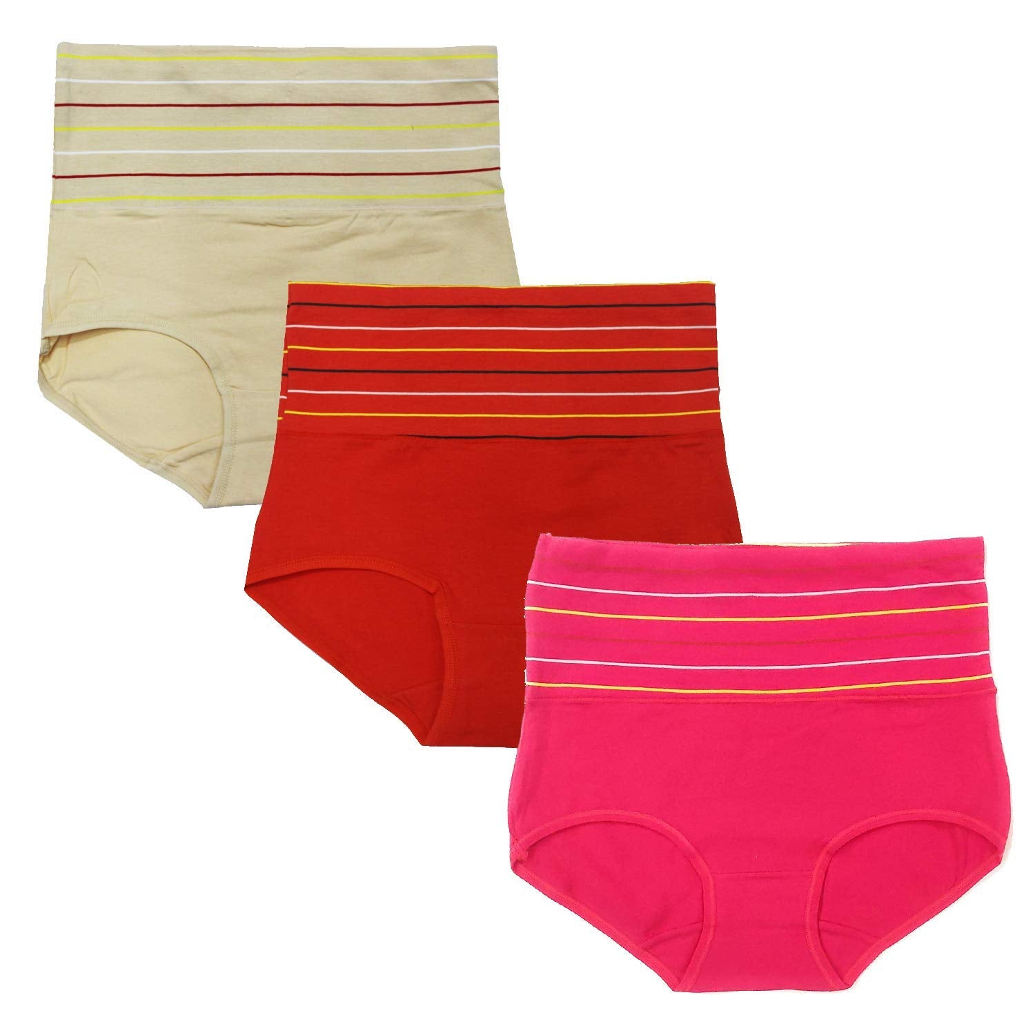 DRESSABLY Women's Multicolor Cotton High Waist Tummy Control Pack of 3