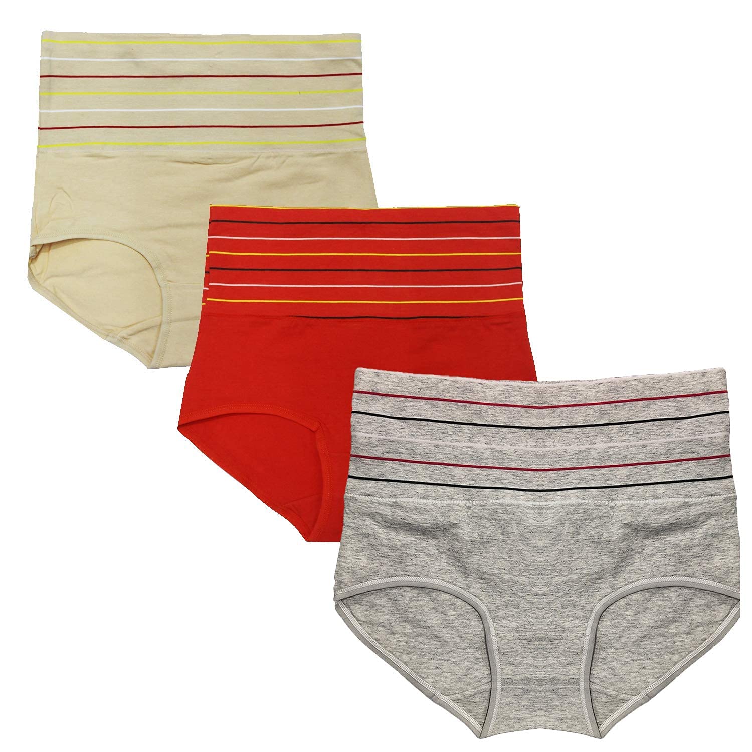 DRESSABLY Women's Multicolor Cotton High Waist Tummy Control Pack of 3