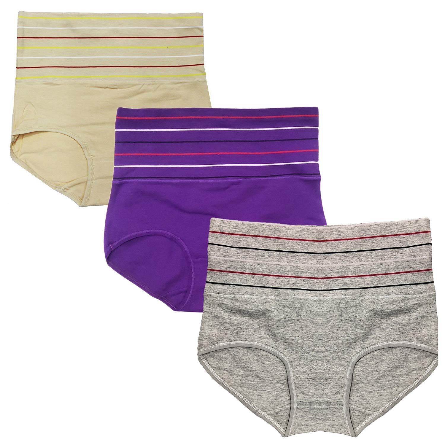 DRESSABLY Women's Multicolor Cotton High Waist Tummy Control Pack of 3