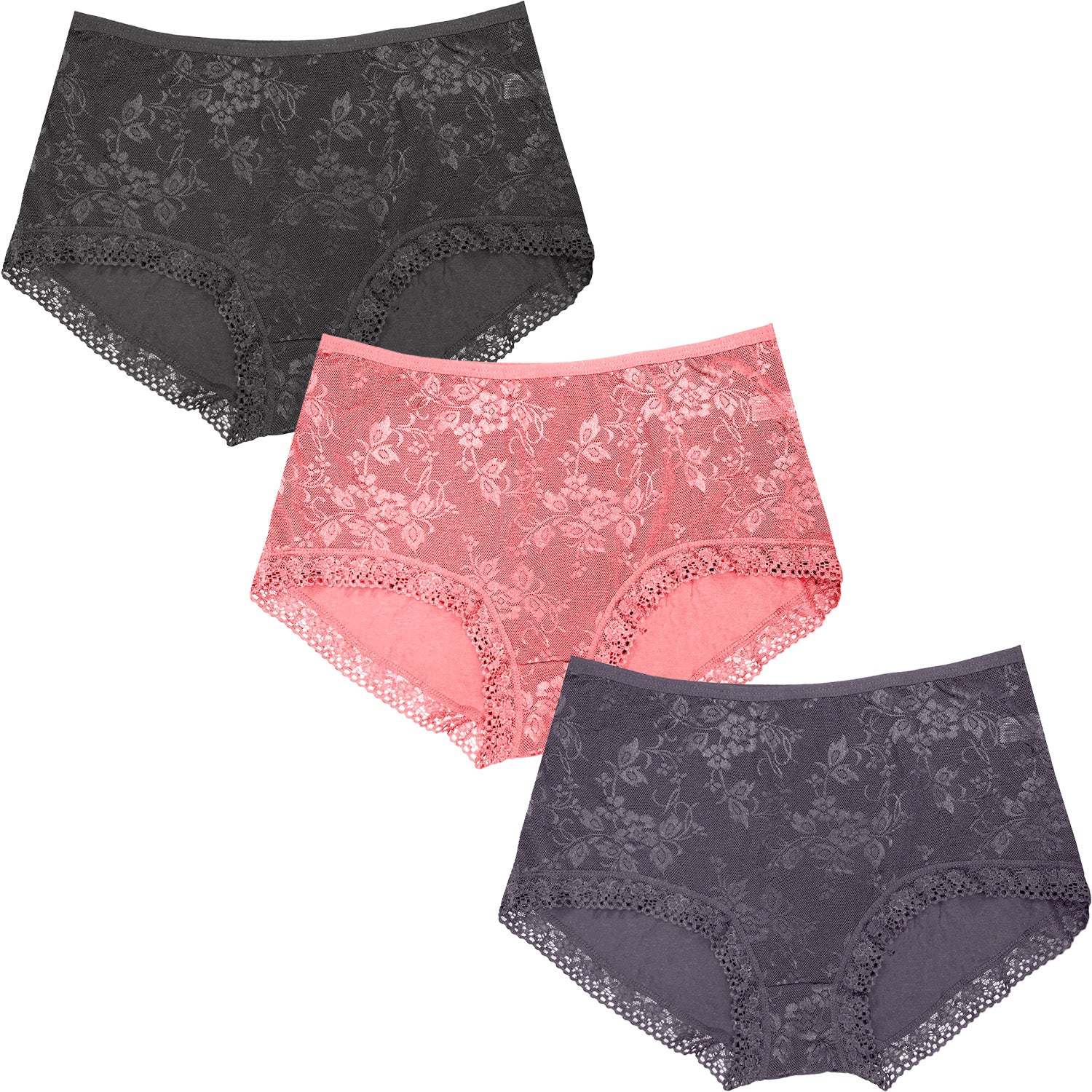 Dressably Women Girls Full Coverage Lace Hipster Panty Underwear Briefs (Pack of 3)