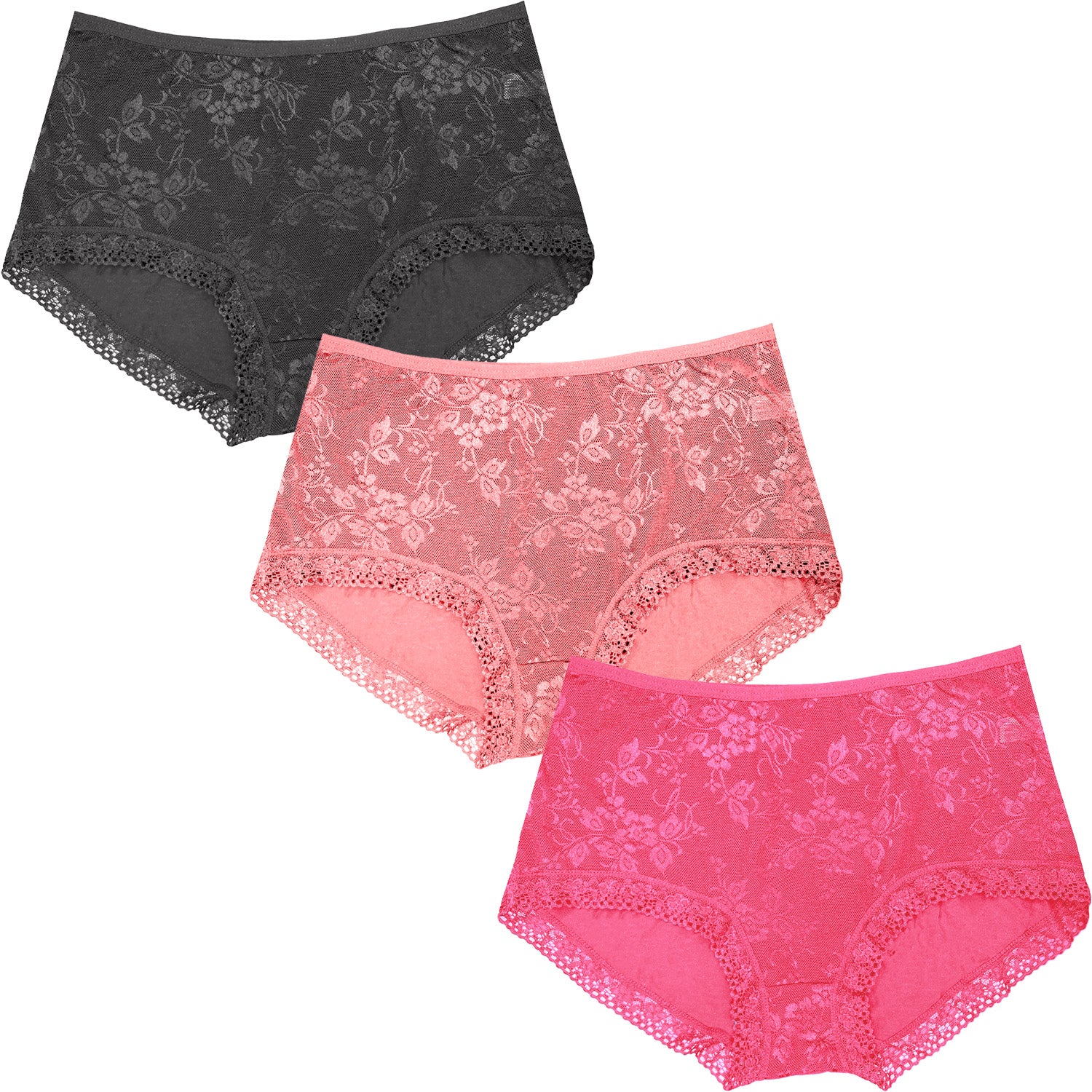 Dressably Women Girls Full Coverage Lace Hipster Panty Underwear Briefs (Pack of 3)