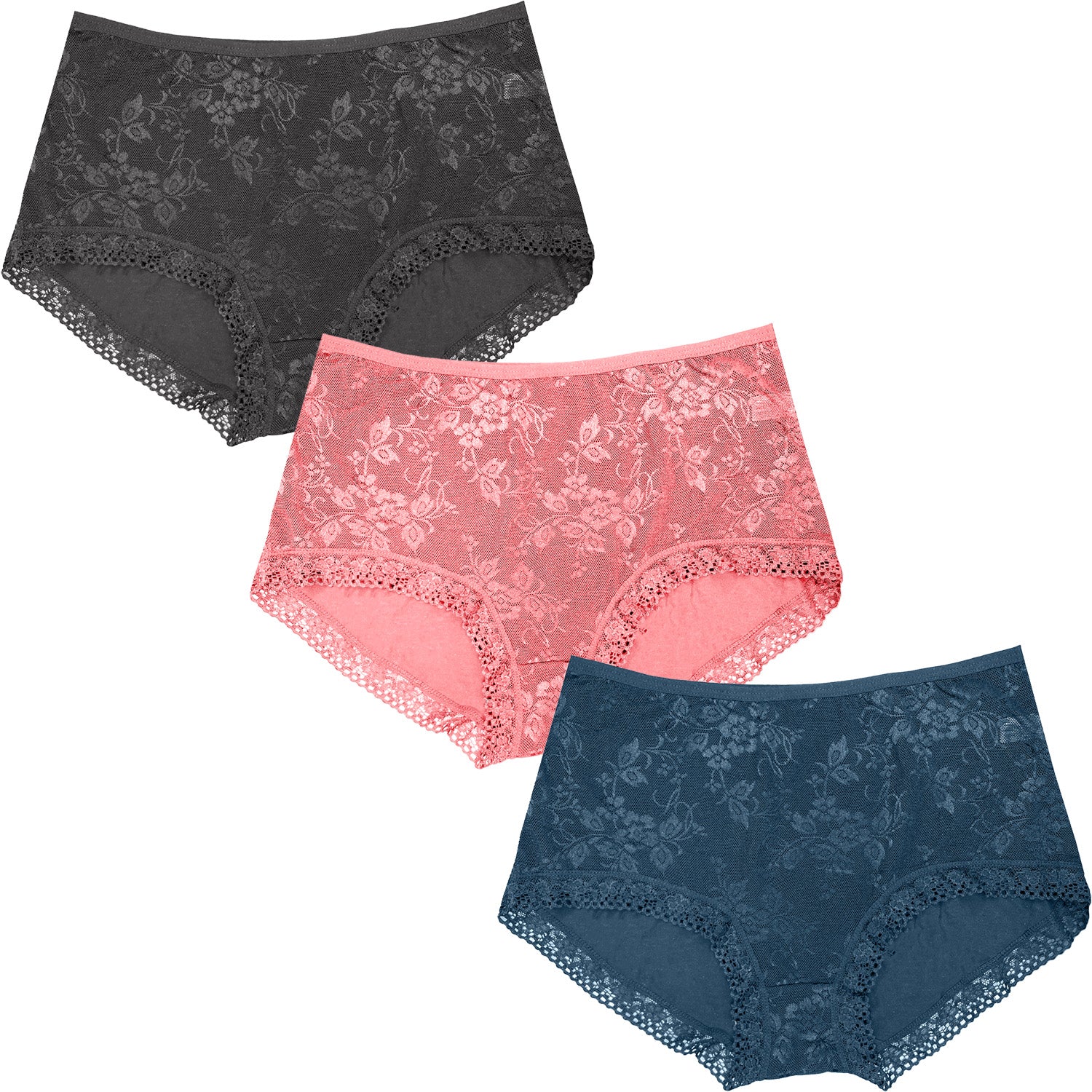 Dressably Women Girls Full Coverage Lace Hipster Panty Underwear Briefs (Pack of 3)