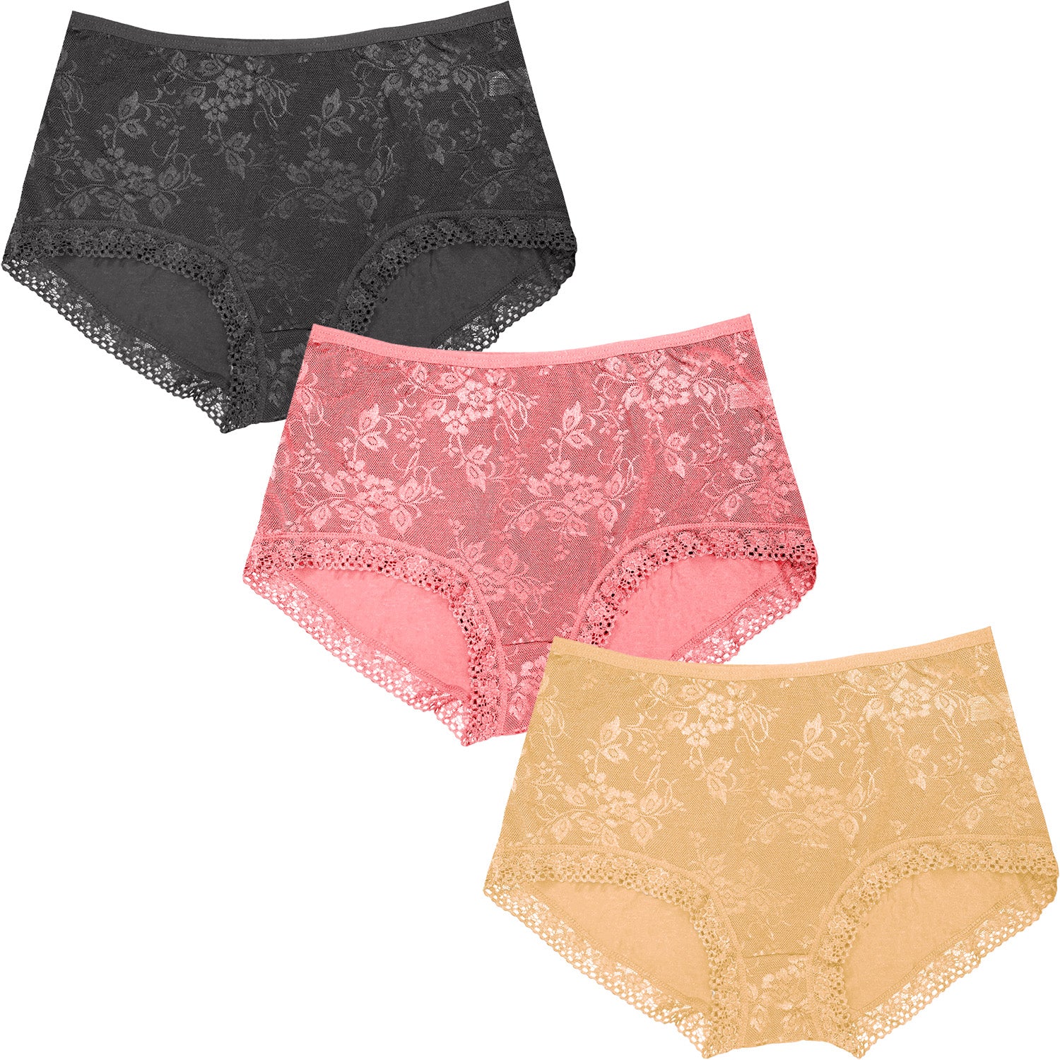 Dressably Women Girls Full Coverage Lace Hipster Panty Underwear Briefs (Pack of 3)