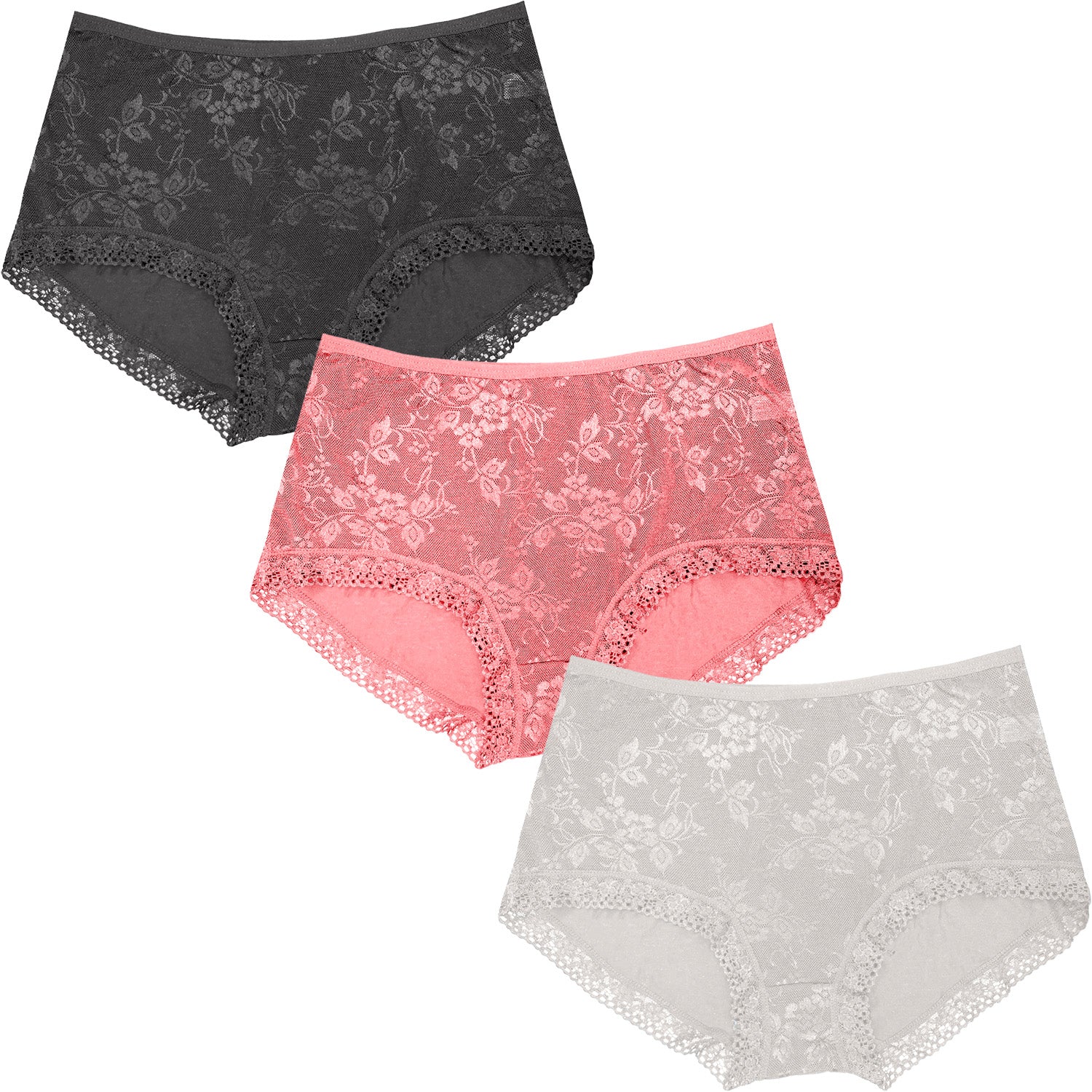 Dressably Women Girls Full Coverage Lace Hipster Panty Underwear Briefs (Pack of 3)