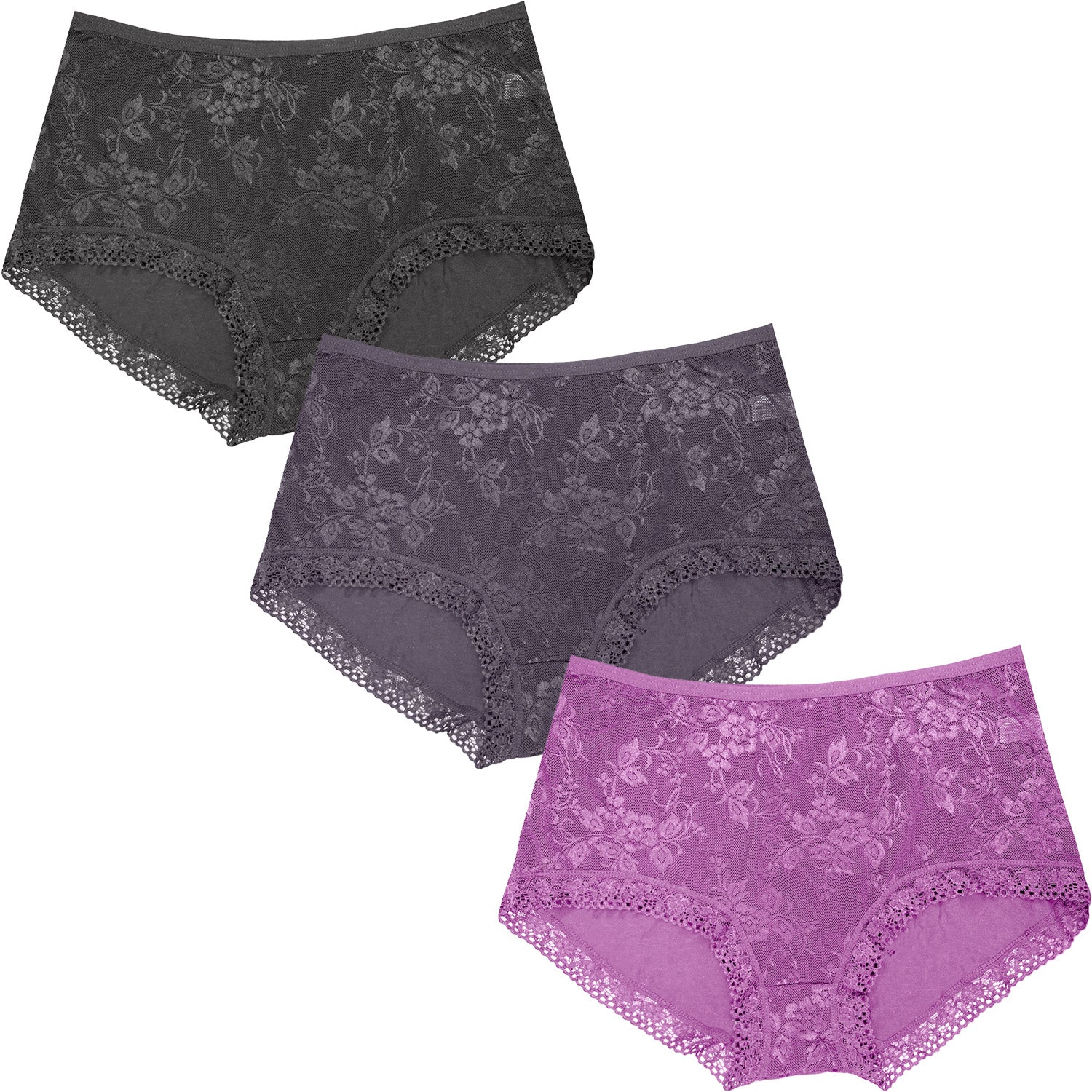 Dressably Women Girls Full Coverage Lace Hipster Panty Underwear Briefs (Pack of 3)